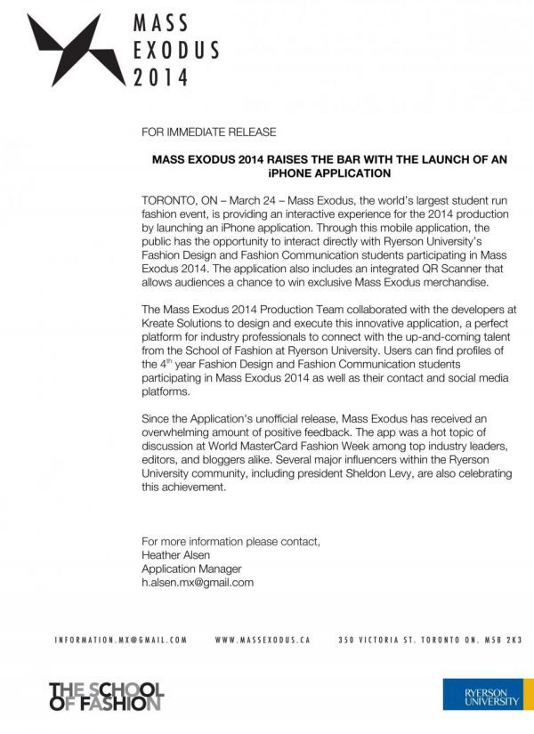 APPLICATION PRESS RELEASE